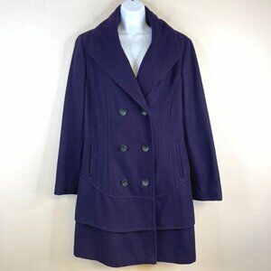 Calvin Klein Career Feminine WOOL Blend Coat Size 14 Purple Plum Pleated Long